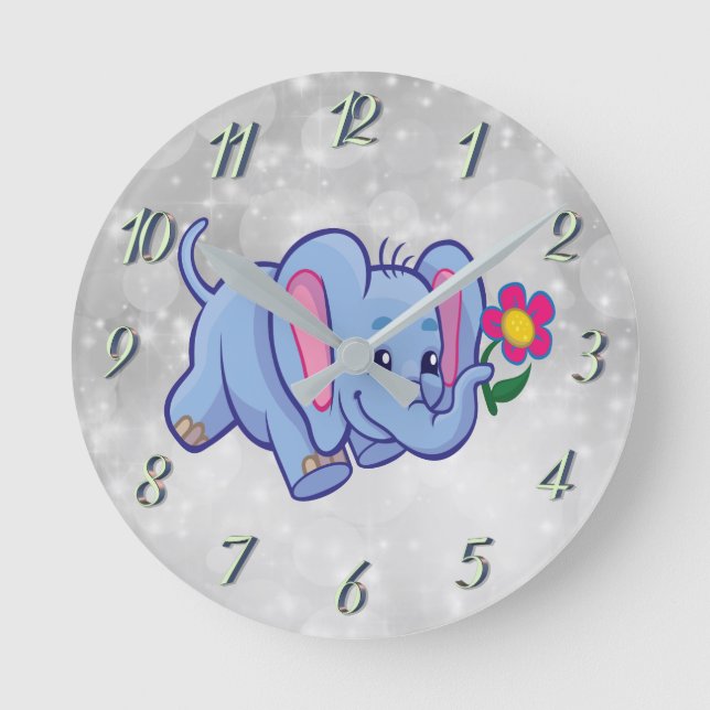 Cute cartoon elephant round clock (Front)