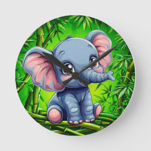 Cute cartoon elephant round clock