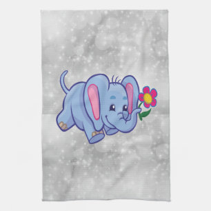 Cute cartoon elephant tea towel