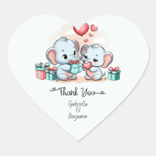 Cute Cartoon Elephant Valentines Day Thank You Heart Sticker