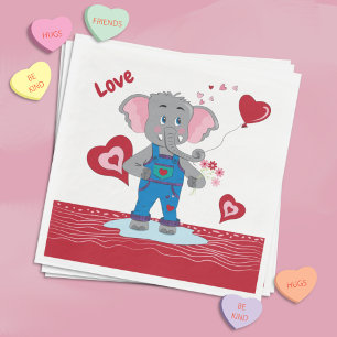 Cute Cartoon Elephant White and Red Paper Napkins
