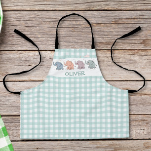 Cute Cartoon Elephants Gingham Apron