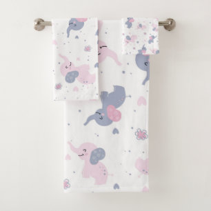 Cute cartoon elephants pattern bath towel set