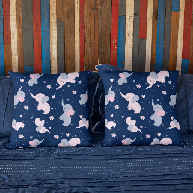 Cute cartoon elephants pattern on navy-blue cushion (Creator Uploaded)