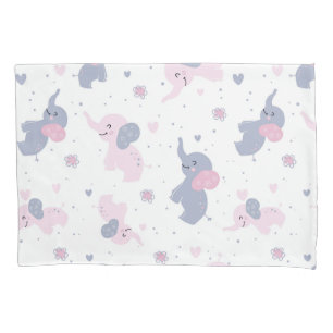 Cute cartoon elephants pattern pillowcase