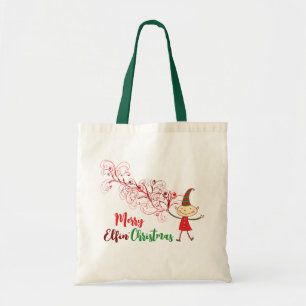 Cute Cartoon Elf Swirls Magical Christmas Holiday Tote Bag