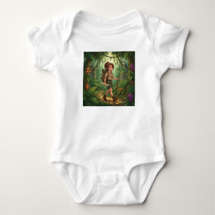 Cute Cartoon Explorer Girl in the Jungle Baby Bodysuit