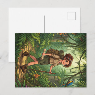Cute Cartoon Explorer Girl in the Jungle Holiday Postcard