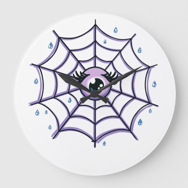 Cute Cartoon Eye in a Sparkly Web Large Clock (Front)