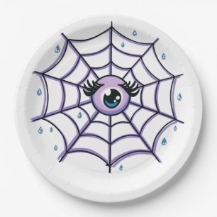 Cute Cartoon Eye in a Sparkly Web Paper Plate