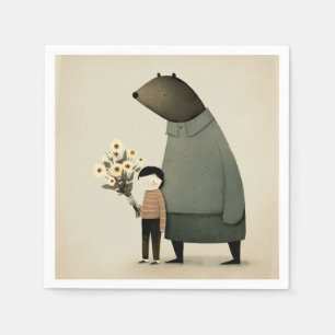 Cute cartoon fairy bear and boy. Friends Birthday Napkin