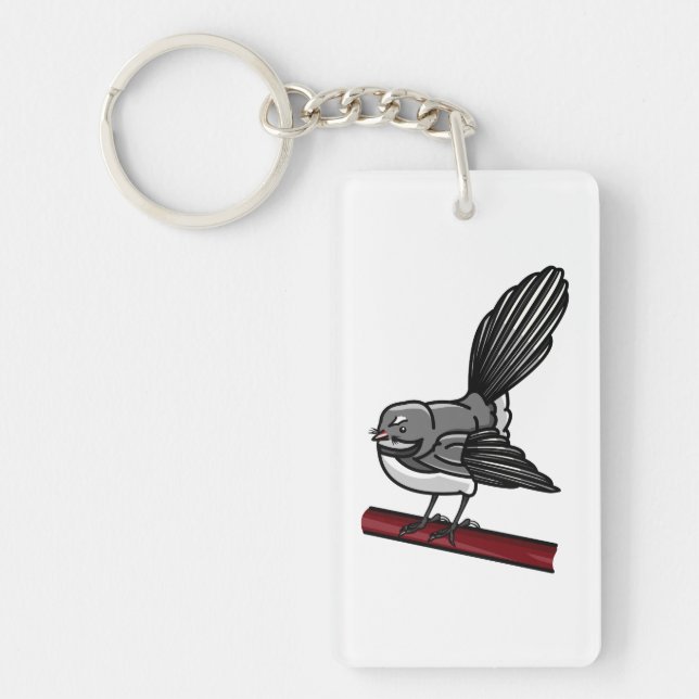 Cute Cartoon Fantail On A Branch Key Ring (Front)
