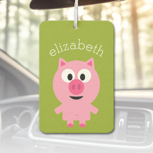 Cute Cartoon Farm Pig - Pink and Lime Green Car Air Freshener