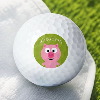 Cute Cartoon Farm Pig - Pink and Lime Green Golf Balls