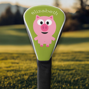 Cute Cartoon Farm Pig - Pink and Lime Green Golf Head Cover