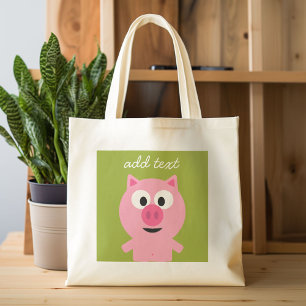 Cute Cartoon Farm Pig - Pink and Lime Green Tote Bag