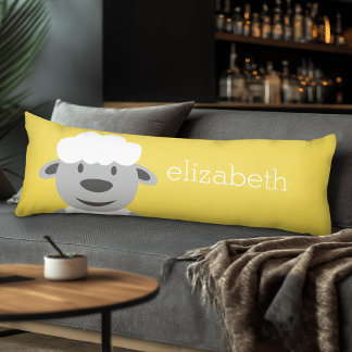 Cute Cartoon Farm Sheep - yellow and grey Body Cushion