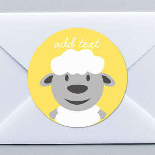 Cute Cartoon Farm Sheep - yellow and grey Classic Round Sticker