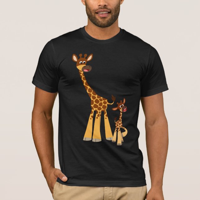 Cute Cartoon Father Giraffe and Calf T-Shirt (Front)