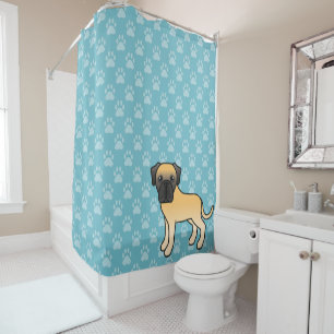 Cute Cartoon Fawn English Mastiff Dog On Blue Shower Curtain