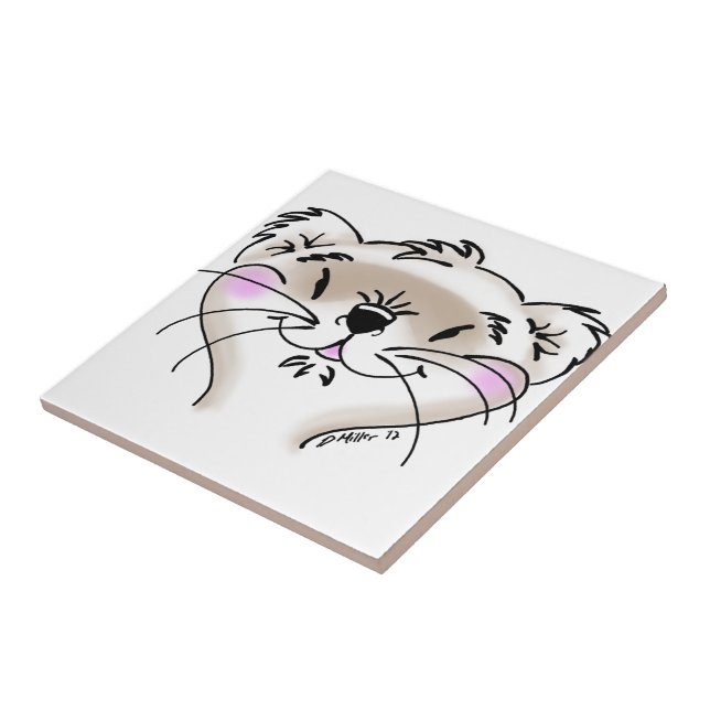 Cute Cartoon Ferret Face Ceramic Tile (Side)