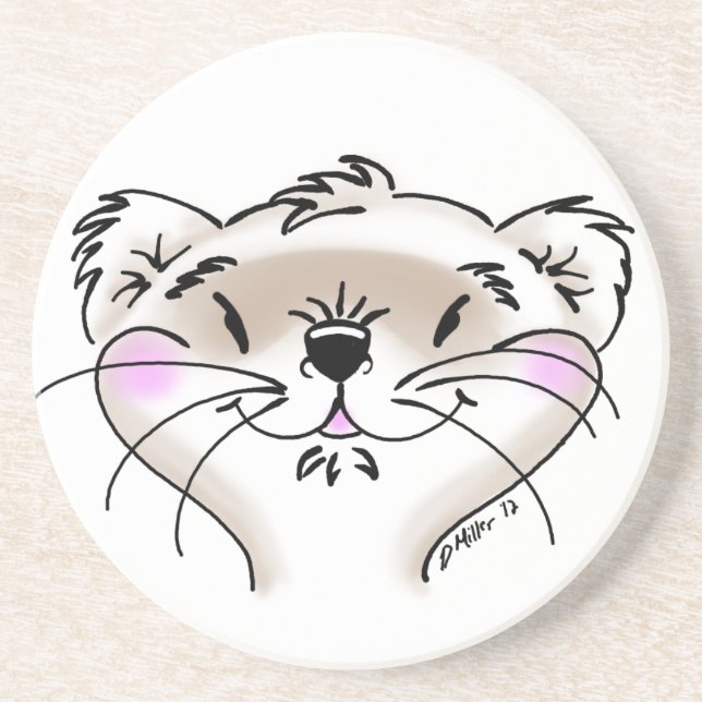 Cute Cartoon Ferret Face Coaster (Front)