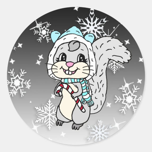 Cute Cartoon Festive Squirrel Christmas Classic Round Sticker (Front)