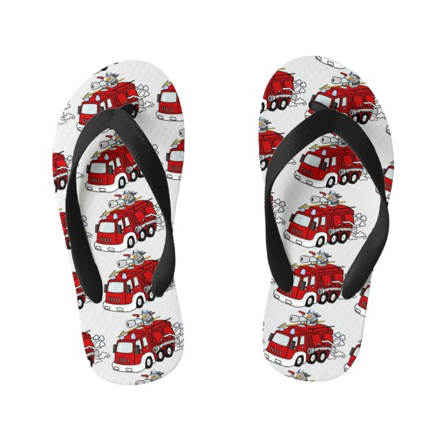 Cute Cartoon Fire Truck Fireman White Custom Kid's Thongs (Footbed)