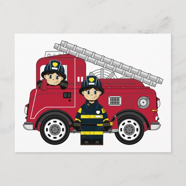 Cute Cartoon Fireman Postcard (Front)