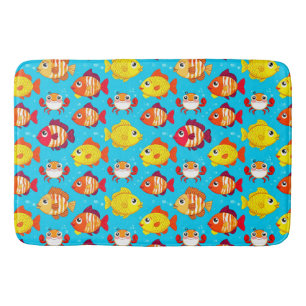 Cute Cartoon Fish and Crabs in Bright Colours Bath Mat