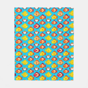 Cute Cartoon Fish and Crabs in Bright Colours Fleece Blanket