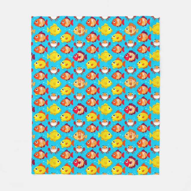 Cute Cartoon Fish and Crabs in Bright Colours Fleece Blanket (Front)