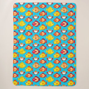 Cute Cartoon Fish and Crabs in Bright Colours Sherpa Blanket