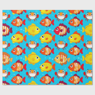 Cute Cartoon Fish and Crabs in Bright Colours Wrapping Paper