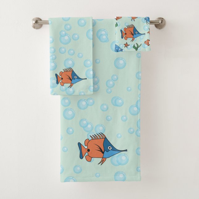 Cute Cartoon Fish Bath Towel Set (Insitu)