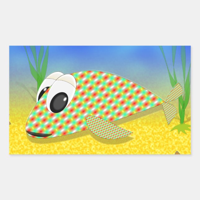 Cute Cartoon Fish Rectangular Sticker (Front)