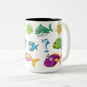 Cute Cartoon Fish School & Sea Life Two-Tone Coffee Mug