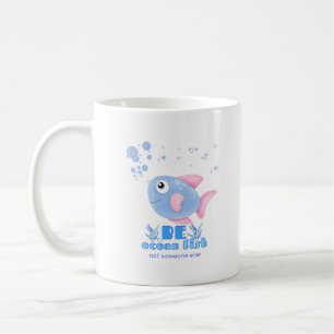 Cute cartoon fish with pink fins and bubble Coffee Mug