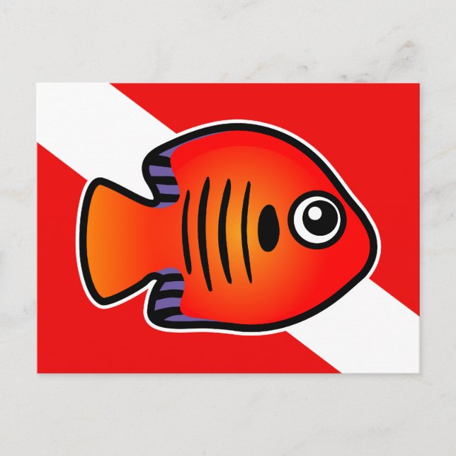 Cute Cartoon Flame Angelfish Dive Flag Postcard (Front)