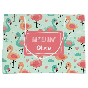 Cute Cartoon Flamingo Pattern Large Gift Bag
