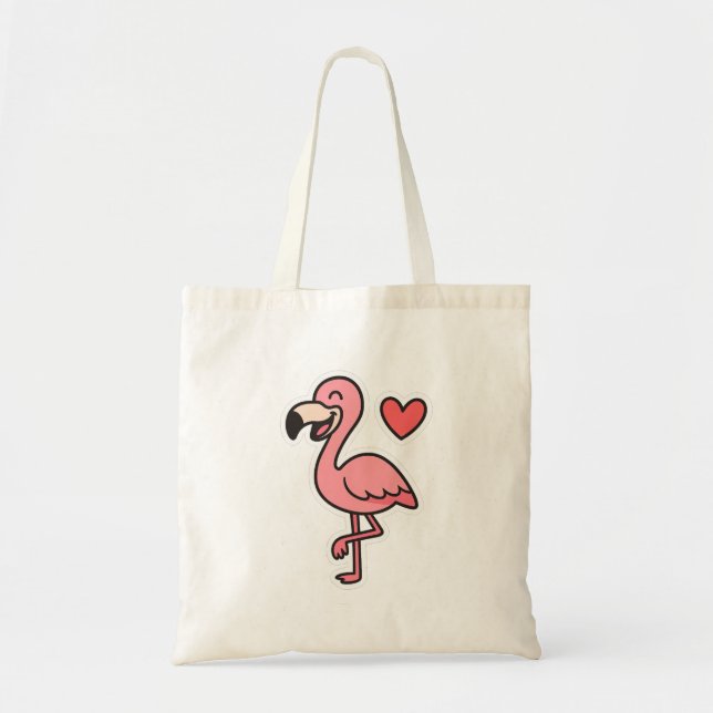 Cute Cartoon Flamingo Sticker with Heart Tote Bag (Front)