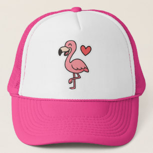 Cute Cartoon Flamingo Sticker with Heart Trucker Hat