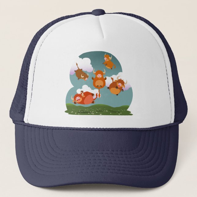 Cute Cartoon Floating Highland Cows Hat (Front)