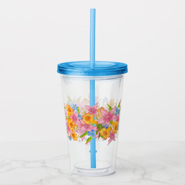 Cute cartoon floral spring flowers beautiful bouqu acrylic tumbler (Front)