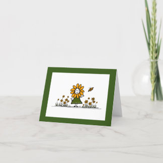 Cute Cartoon Flower Girl in a butterfly garden Thank You Card