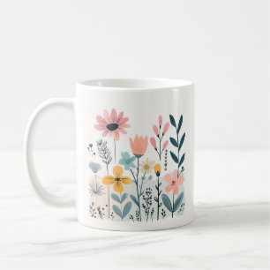Cute Cartoon Flowers Watercolor Floral Hand Draw Coffee Mug