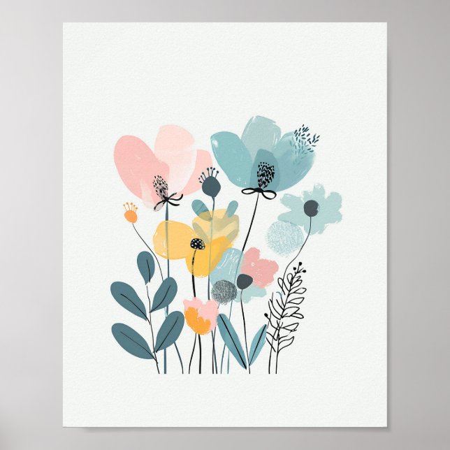 Cute Cartoon Flowers Watercolor Floral Hand Draw Poster (Front)