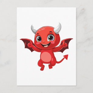 Cute cartoon flying devil holiday postcard