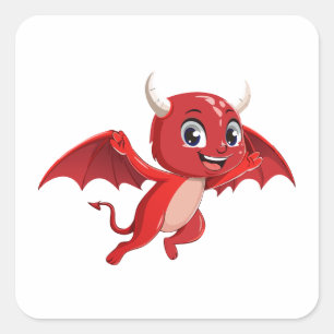 Cute cartoon flying devil square sticker
