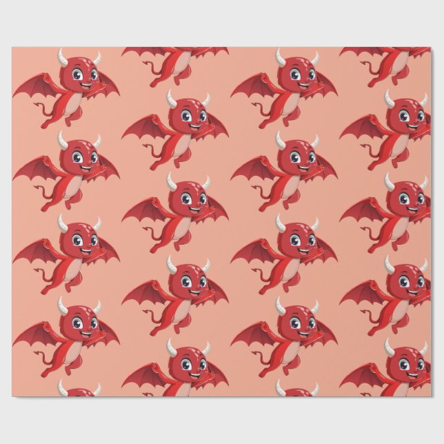 Cute cartoon flying devil wrapping paper (Flat)